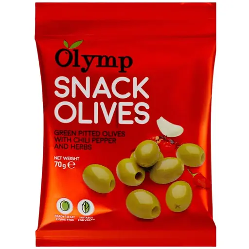 Оливки Olymp зелені без кісточки перець чилі та трави 70 г (762477)