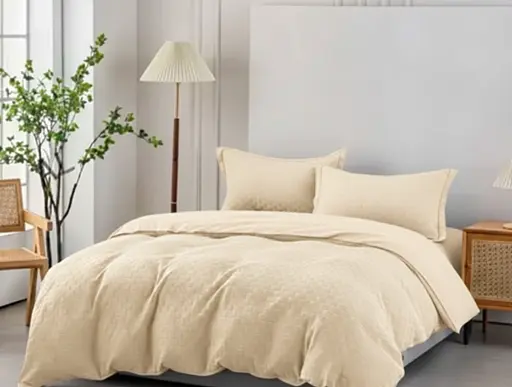 Комбинированное муслиновое постельное белье Primavara в цвете Айвори Евро с простыней на резинке. - фото 1