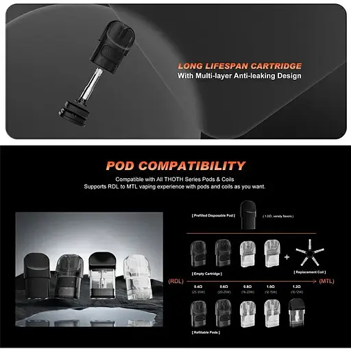 Под-система электронная сигарета Kumiho THOTH G Lite Pod 650mAh 2ml Kit Tiger Orange (18167) - фото 6