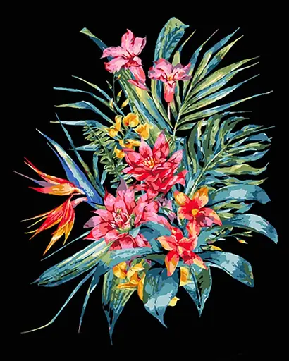 Набір для розпису по номерах Екзотичний букет, Strateg, на чорному фоні, 40x50 см, AH1050