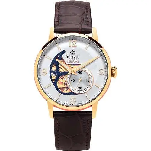 Мужские водонепроницаемые наручные часы Royal London 41400-03 механические с автоподзаводом и кожаным ремешком