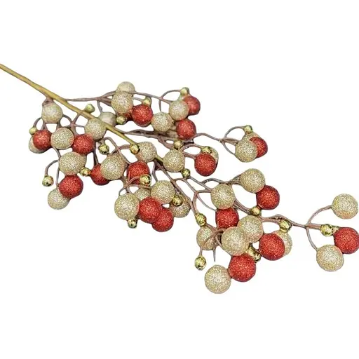 Декоративная ветка с бусинками для праздничных композиций Красно золотая 63 см - фото 1