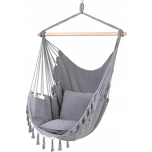 Підвісне крісло бразильський гамак BOHO 100 см + 2 шт подушки Light Grey - фото 1