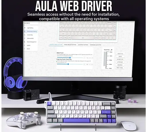 Клавиатура игровая механическая AULA WIN-68 HE Max White-Blue Magnetic switch ENG/UKR - фото 10