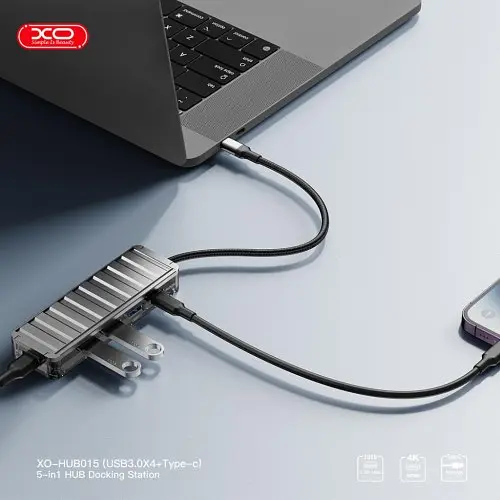 USB-Хаб XO HUB015 5 in 1 мultifunctional Docking Station Тьмяно-Прозорий - фото 2
