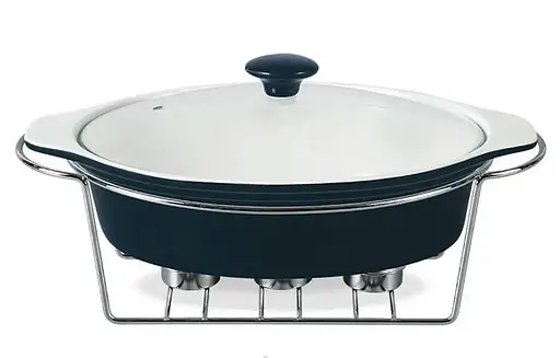 Мармит Maestro MR-11361-74 Керамическая кастрюля с крышкой 1,5л на подставке овальная 32,5см х 22см Черный - фото 1