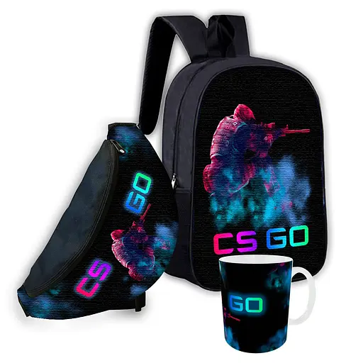 Набір дитячий CS:GO Counter-Strike рюкзак 36х27см сумка-бананка, кружка з принтом для хлопчика (01634)