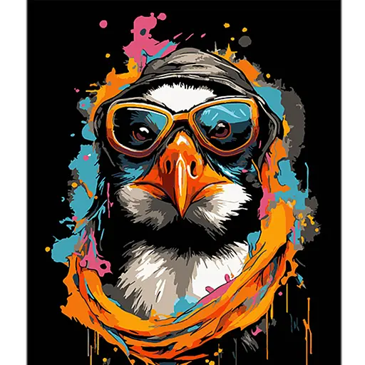 Набор для росписи по номерам Цветной пингвин, на черном фоне, 40x50 см, AH1133