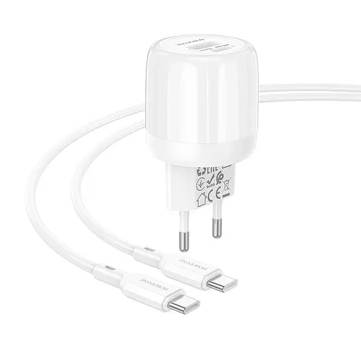МЗП Borofone BA94A Lustrous PD30W+QC3.0 (1USB-A/1C) + кабель Type-C to Type-C White - фото 2