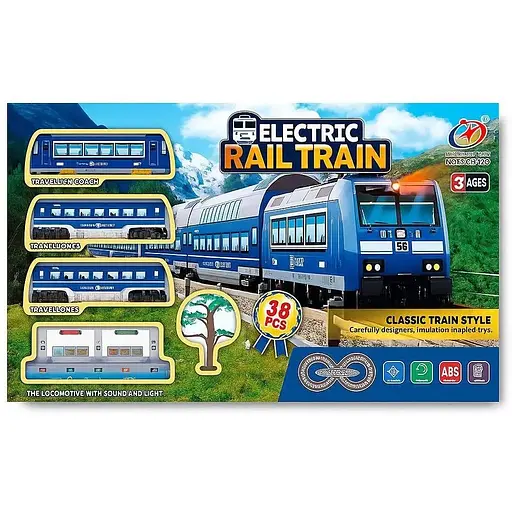 Залізниця JHX5612 з локомотивом, вагонами, світлом і звуком 512 см 38 деталей синя - фото 2