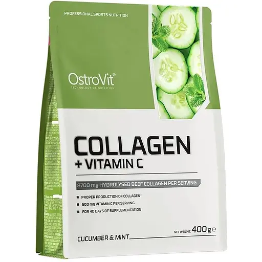 Препарат для суглобів і зв'язок OstroVit Collagen + Vitamin C, 400 грам - Огірок-м'ята