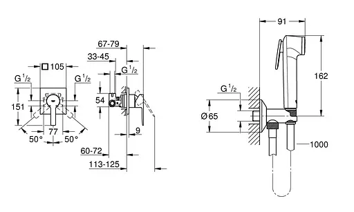 Набір гігієнічного душу прихованого монтажу Grohe Lineare Tempesta-F UA111198000, Хром - фото 5