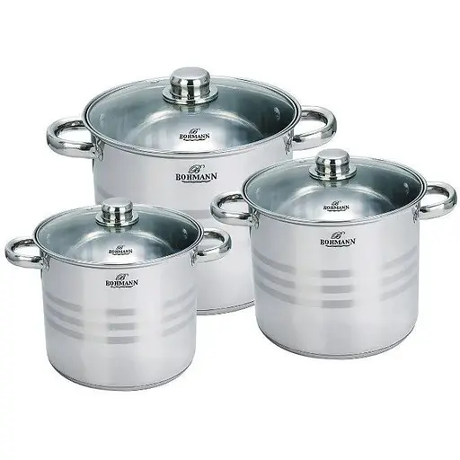 Універсальний набір каструль з кришками Bohmann BH-3462 6 предметів 3 каструлі з нержавіючої сталі - фото 1