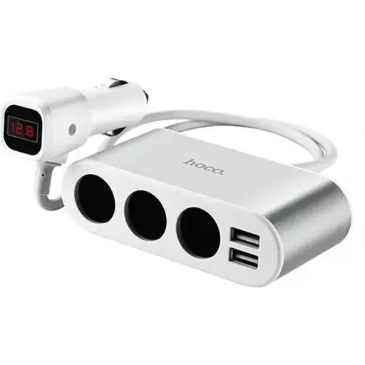 Автозарядное устройство Hoco Z13 LCD-тройник разветвитель - фото 1