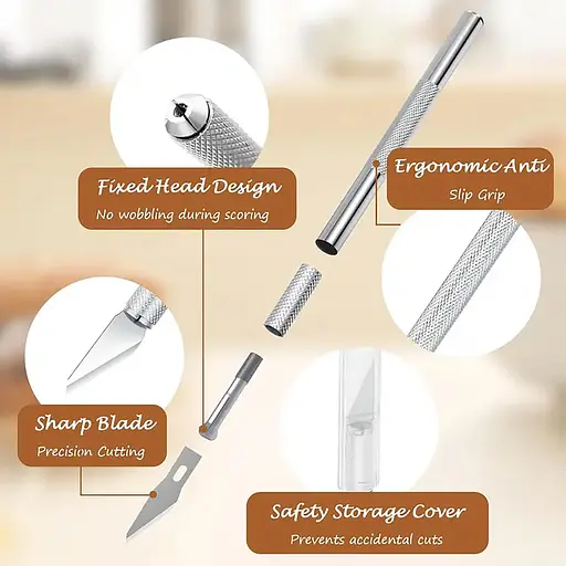 Пекарський ніж для художнього надрізування тіста для хліба, багету та здоби хліборіз з 10 змінними лезами у футлярі, Kitchen Master 87912 - фото 9