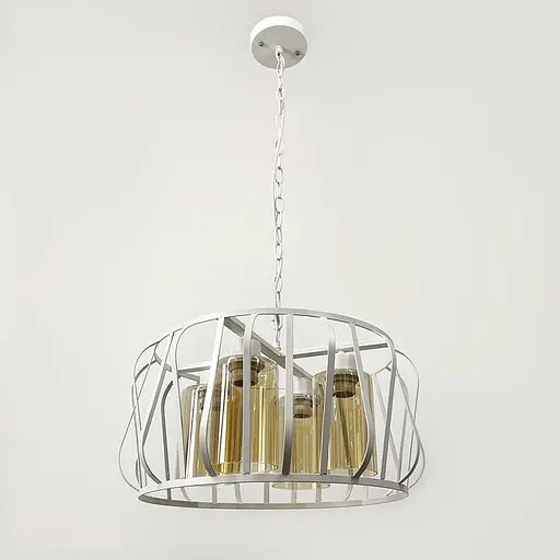 Сучасний світильник в корпусі білого кольору на 4 янтарних плафони | Арт. 12682/4 WT+AM | Line F - фото 1