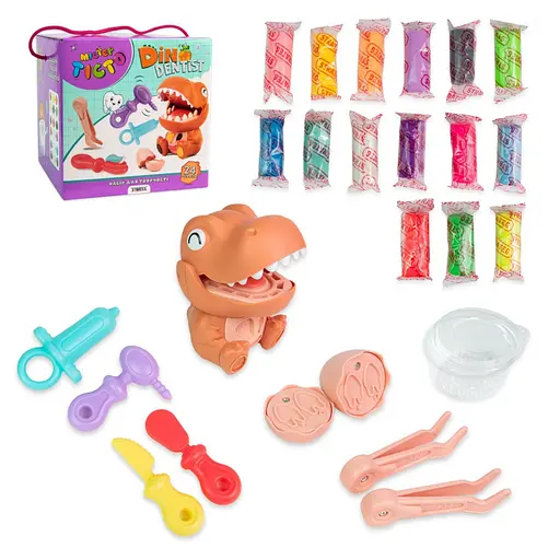 Детский набор для творчества "Мистер тесто Dino Dentist" Strateg 41020, 24 предмета - фото 1