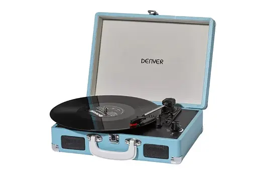 Проигрыватель виниловых дисков Denver VPL-120 BLUE 3-скоростной со стереодинамиками, чемодан / портфель - фото 1