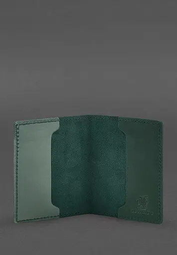 Кожаная обложка для удостоверения офицера 9.2 зеленая Crazy Horse - фото 4