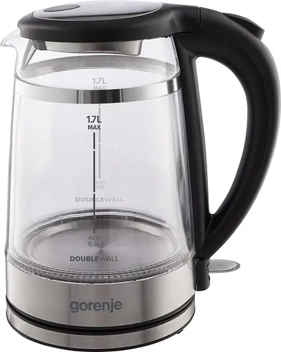 Gorenje Электрочайник 1.7л, 2,200 Вт, strix контроль, стекло, черный - фото 2