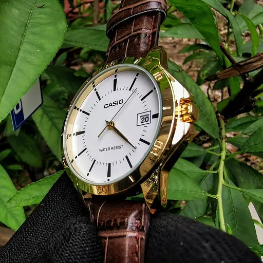 Годинники наручні чоловічі кварцові золоті з шкіряним ремінцем оригінал Casio MTP-V004GL-7AUDF (модуль №5058) - фото 6