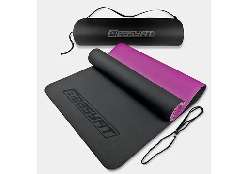 Коврик для йоги и фитнеса EasyFit TPE+TC 6 мм двухслойный + Чехол черный с фиолетовым (EF-1924s-BV) - фото 1