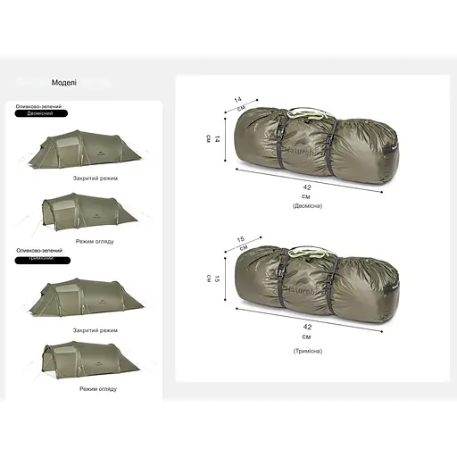 Намет Naturehike Opalus UL CNK2450WS036 тримісний темно-зелений - фото 10