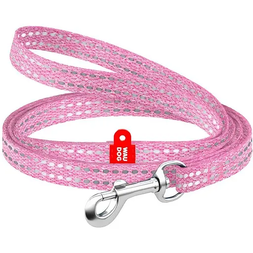 Повідець для котів та дрібних порід собак Waudog Re-cotton з відновленої бавовни світловідбиваючий, XS рожевий