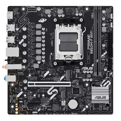 Материнская плата AM5 Asus PRIME B850M-F WIFI, B850, 2xDDR5, Int.Video (CPU), 4xSATA3, 2xM.2, 1xPCI-E 5.0 x16, 1xPCI-E 4.0 x1, Realtek 7.1, Realtek 1Gb, WiFi 6, Bluetooth 5.3, 4xUSB 3.2 / 6xUSB 2.0, HDMI, MicroATX - фото 2