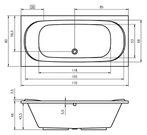 Ванна акрилова Rho Taurus 170x80 BC0700500000000 Білий - фото 2