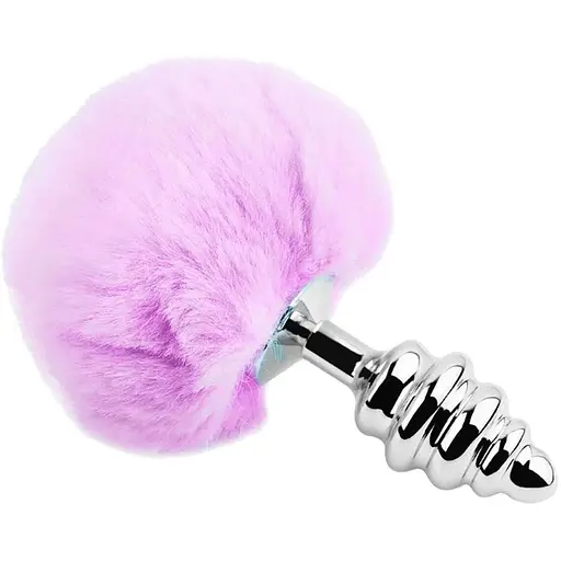 Металева анальна пробка Кролячий хвостик Alive Fluffy Twist Plug L Purple діаметр 3.8 см - фото 2