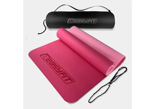 Коврик для йоги и фитнеса EasyFit TPE+TC 6 мм двухслойный + Чехол розовый (EF-1924s-PP) - фото 1