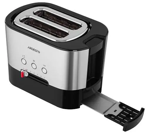Тостер Ardesto T-K210, Steel Black, 1000W, 2 тости, 2 відділення, 10 режимів підсмажування, автоцентрування, кнопка скасування приготування, підігрів, підсвічення кнопок управління, функція додаткового підйому - фото 3