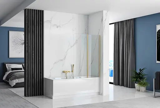 Шторка для ванни Rea Agat-2 100 brushed gold складана REA-K9777, Універсальна, прозорий, золотий - фото 3