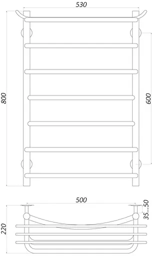 Водяна рушникосушка Unio Zp W 800-500-7 Зета з полицею, Хром - фото 5