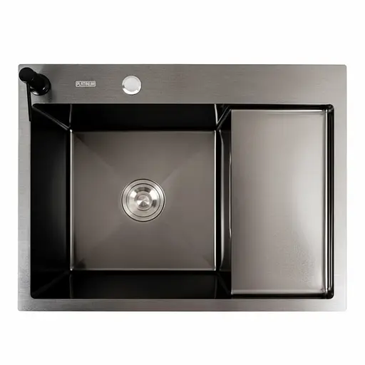 Кухонна мийка CM 65x50 L PVD чорна Platinum Handmade (круглий сифон 3.0/0.8), Чорний - фото 1