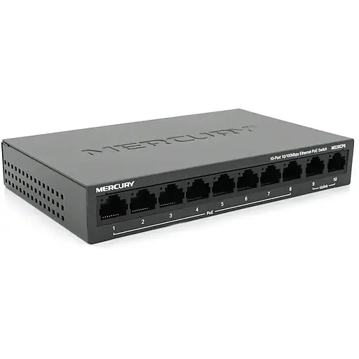 Комутатор POE Mercury MS10CPS з 8 портами POE + 2 порти UP-Link 100Мбіт, БП у комплекті, Q18