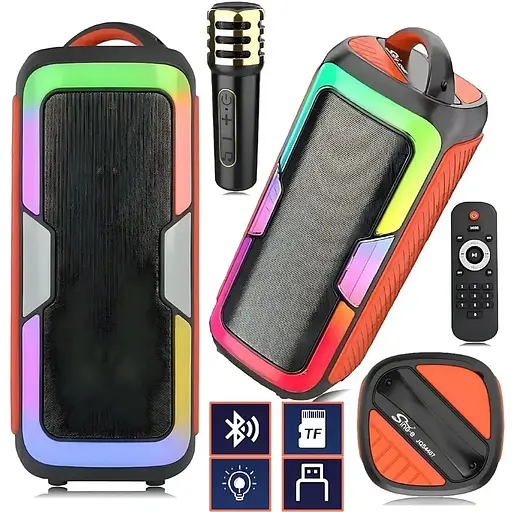 Портативна колонка Singer JQS4407 Акустична система 25Вт RGB підсвічування з мікрофоном і пультом Чорний - фото 1