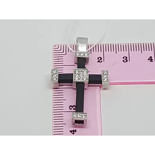 Срібний хрест Гаразд з каучуком і фіанітами. 5541757 - фото 4