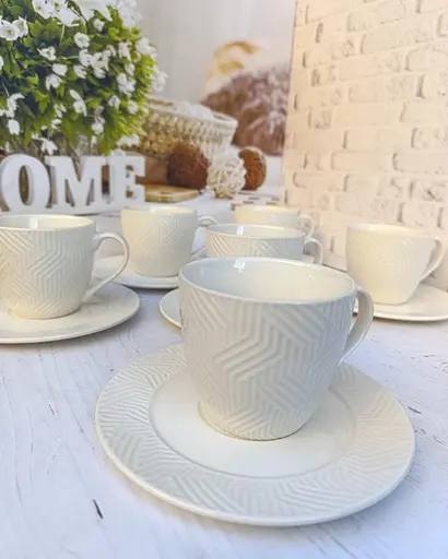 Фарфоровый кофейный сервиз Stenson R96397 на 6 персон 260мл Набор для кофе 12 предметов Белый - фото 2