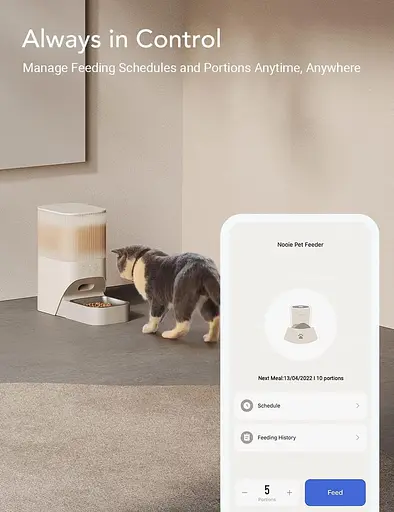 Кормушка для домашних животных Nooie, умная автоматическая кормушка для кошек, 2,4 ГГц Wi-Fi, 3,8 л сухой корм, контроль порций - фото 4