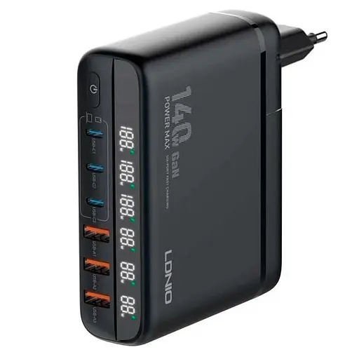 Розгалужувач зарядний пристрій LDNIO A6140C 140W LED display GAN - фото 2
