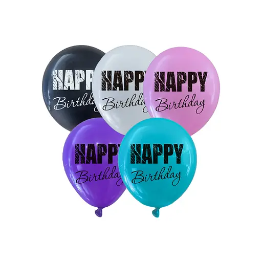 Шарик воздушный латексный с принтом (30 см, 5 шт.) Happy Birthday