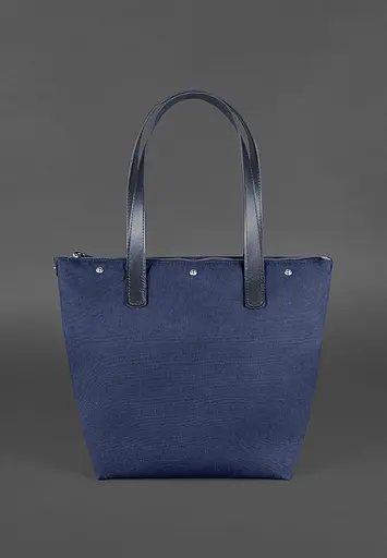 Шкіряна плетена жіноча сумка Пазл L синя Crazy Horse - фото 4