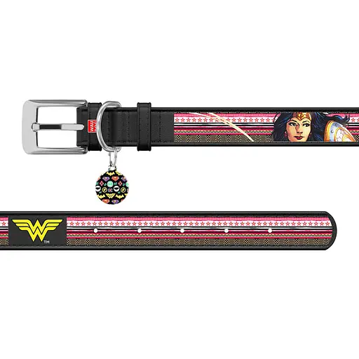 Нашийник для собак шкіряний Waudog Design з QR-паспортом "Чудо-жінка" Ш 20 мм Д 29-38 см чорний - фото 3