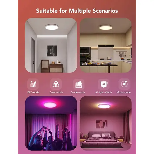 Стельовий світильник Govee 30cm RGBWW + RGBIC Smart Ceiling Light (H60A1) [129580] - фото 9