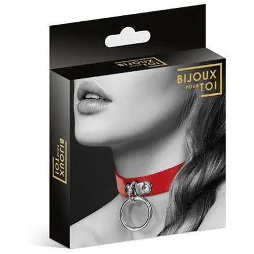 Чокер с кольцом для поводка Bijoux Pour Toi - FETISH, Червоний
