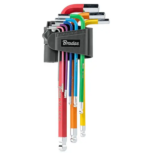 Набір шестигранних ключів Bradas з кульковим накінечником HX 1,5-10 мм 9 шт довгі (DIY-HKB42-LO/B) - фото 1