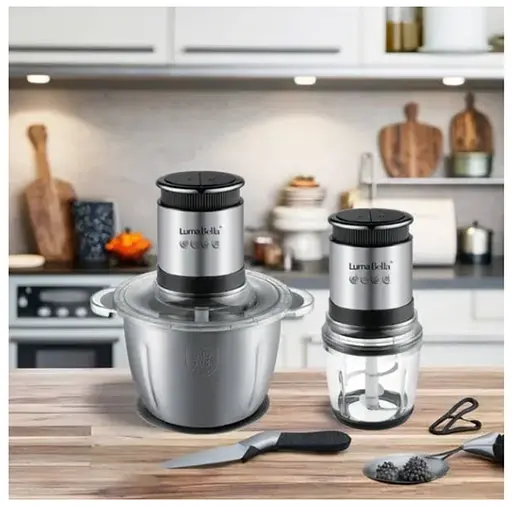 Електричний кухонний подрібнювач-блендер Luma Bella LB-56014 з двома чашами 3 л і 0,6 л для м’яса та овочів 1000 Вт Cірий - фото 5
