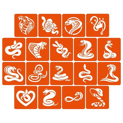Набір трафаретів для біо-тату Змії snakes_5x5_18_1, 5х5 см 18 простих трафаретів